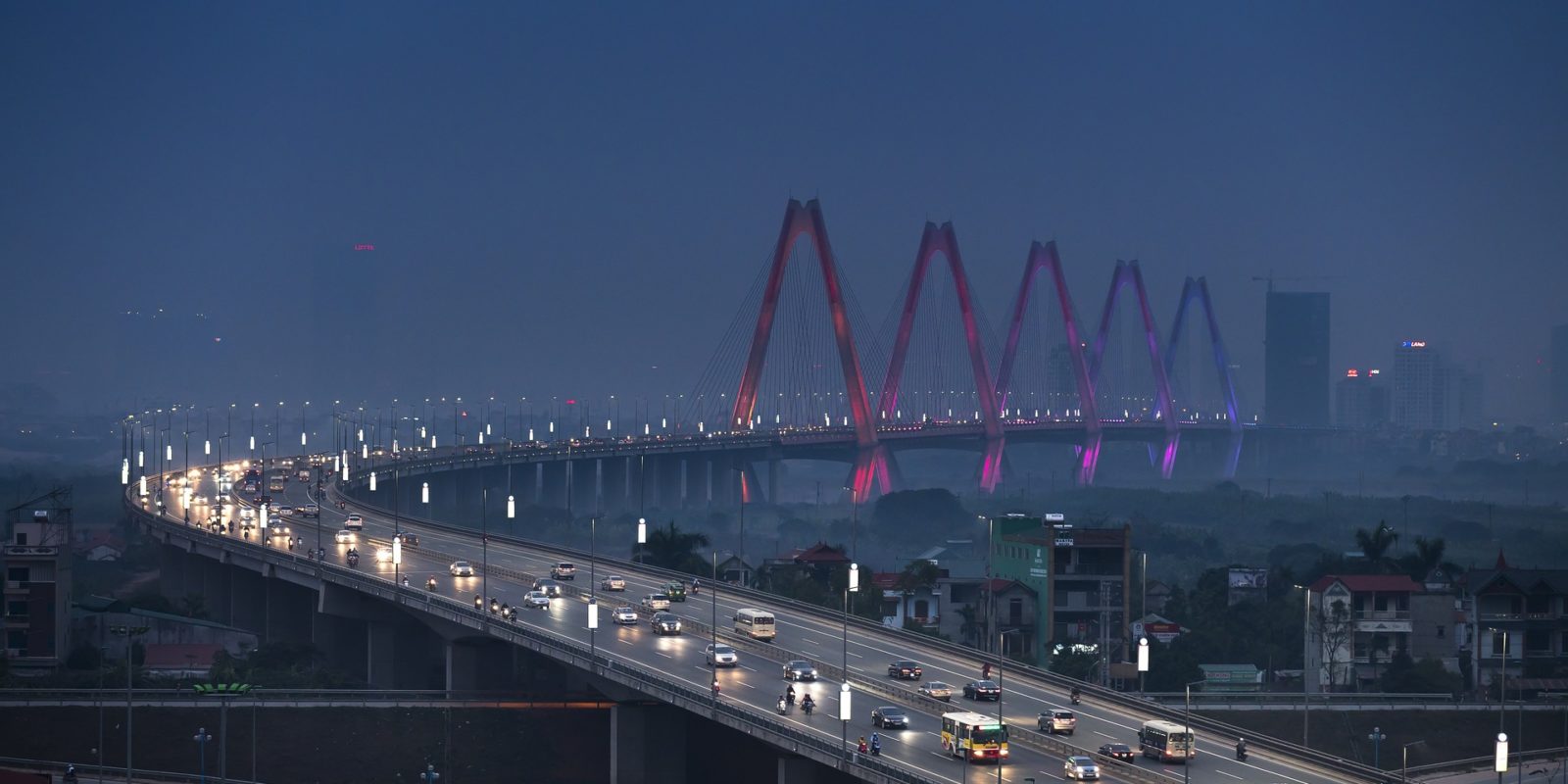 The Nhật Tân Bridge over the Red River in Hanoi, Vietnam.